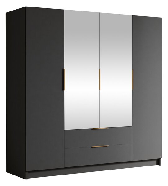 Gardróbszekrény Closico Cadron II, Laminált forgácslap, 216x200x60cm, Fekete, Aranysárga