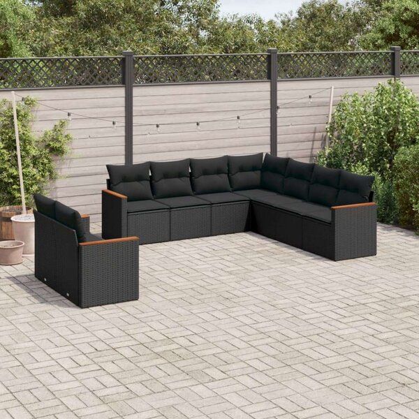 Polyrattan Kerti Ülőgarnitúra - 9 részes - Fekete