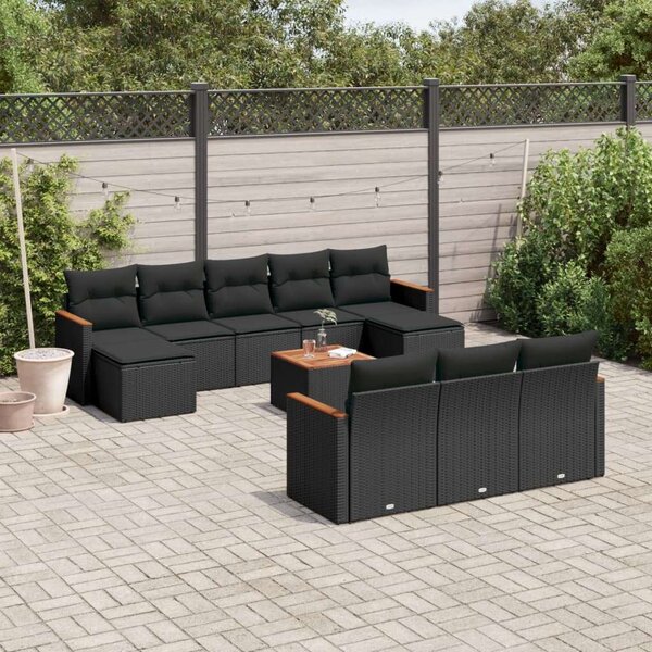 VidaXL Polyrattan Kerti Ülőgarnitúra - 11 részes - Fekete
