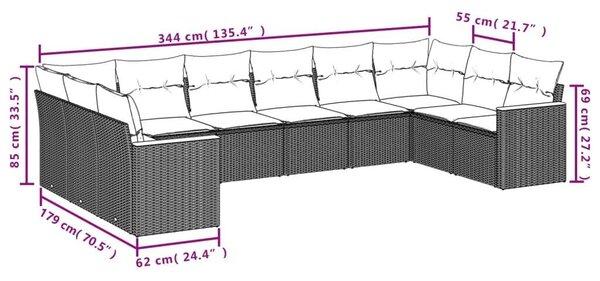 VidaXL Polyrattan Kerti Ülőgarnitúra - 10 részes - Bézs