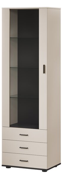 Könyvespolc Tornola 102, Ajtókkal, Zárt, Fiókokkal, Üveg, Laminált forgácslap, 192x60x41cm, Kasmír, Fekete