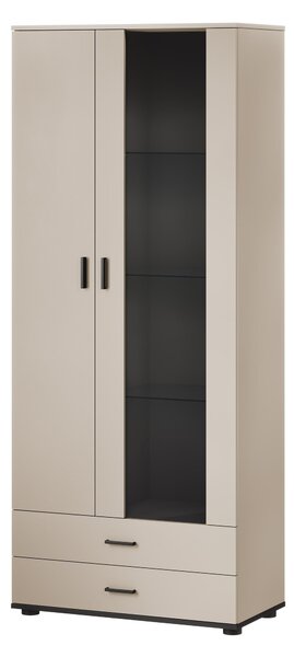 Könyvespolc Tornola 105, Ajtókkal, Zárt, Fiókokkal, Üveg, Laminált forgácslap, 192x80x41cm, Kasmír, Fekete