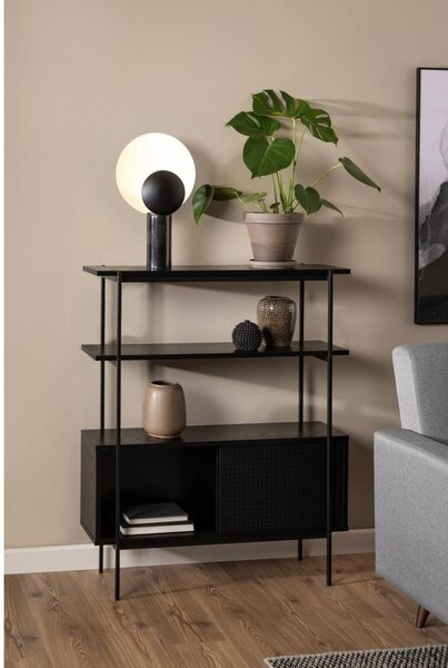 Fekete könyvespolc tolóajtóval kőrisfa dekorral 94x114 cm Angus – Actona