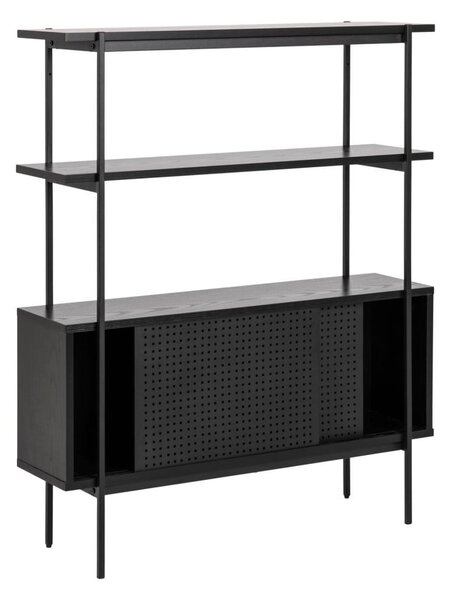 Fekete könyvespolc tolóajtóval kőrisfa dekorral 94x114 cm Angus – Actona