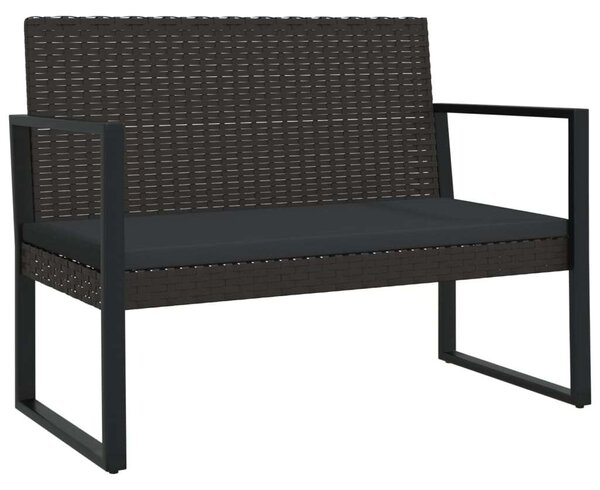 4 részes fekete polyrattan kerti bútorszett párnákkal