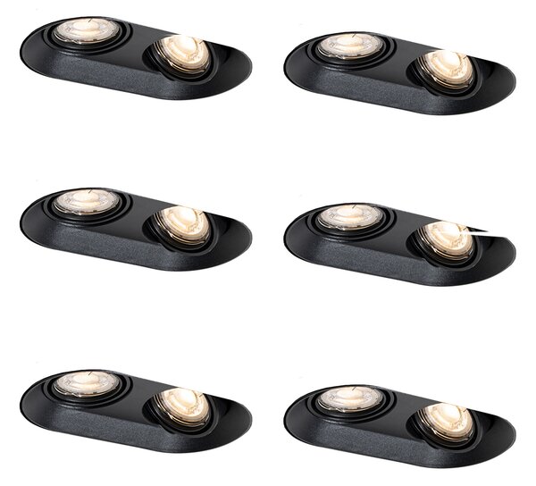 6 darabos, lekerekített, süllyesztett spotlámpa készlet fekete GU10 50mm 2-lámpás - Hubs