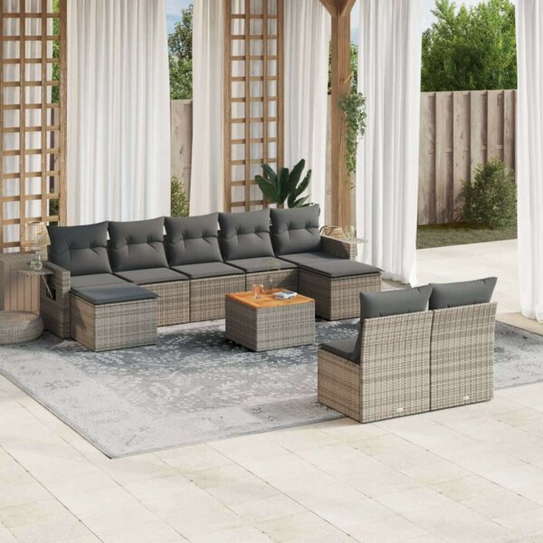 VidaXL Polyrattan Kerti Ülőgarnitúra - 10 részes - Szürke