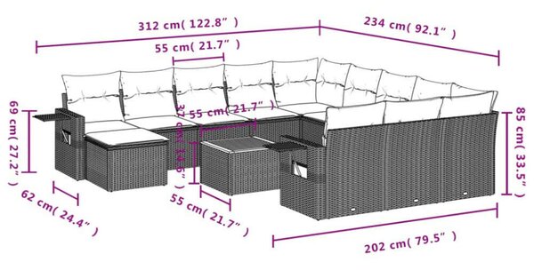 VidaXL Polyrattan Kerti Ülőgarnitúra - 13 részes