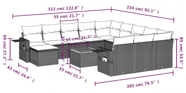 VidaXL Polyrattan Kerti Ülőgarnitúra - 13 részes