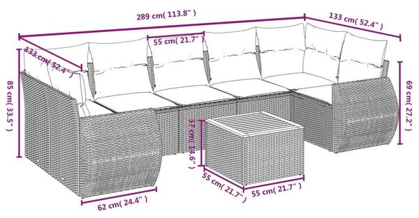 VidaXL Polyrattan Kerti Ülőgarnitúra - 8 részes - Szürke