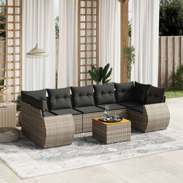 VidaXL Polyrattan Kerti Ülőgarnitúra - 8 részes - Szürke