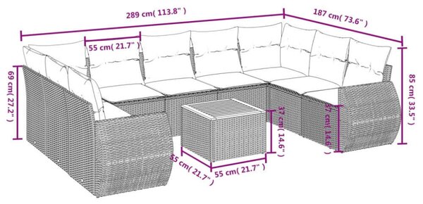 VidaXL Polyrattan Kerti Ülőgarnitúra - 10 részes - Bézs