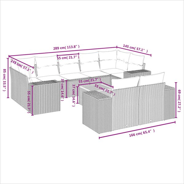 VidaXL Polyrattan Kerti Ülőgarnitúra - 10 részes - Bézs