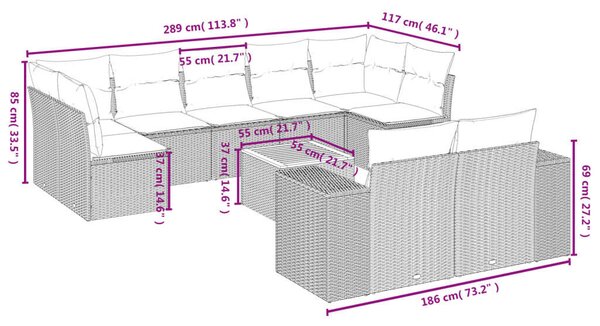 VidaXL Polyrattan Kerti Ülőgarnitúra - 10 részes - Bézs