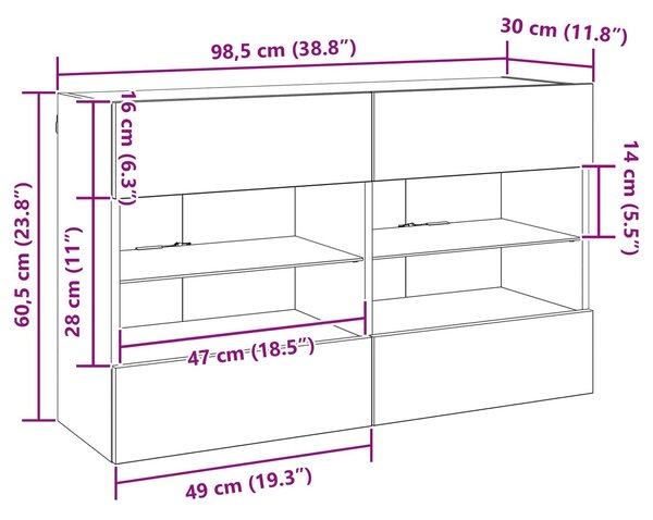 VidaXL TV Fali Szekrény Artisan tölgy 98,5 x 30 x 60,5 cm Faanyag