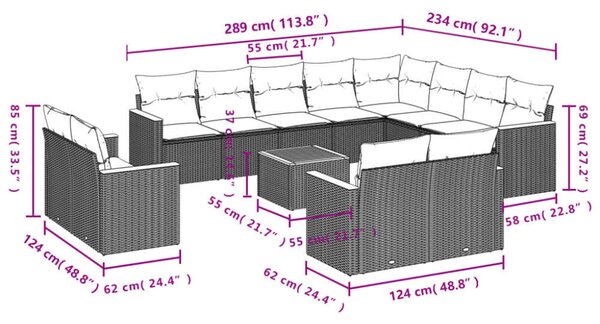 VidaXL Polyrattan Kerti Ülőgarnitúra - 13 részes - Szürke