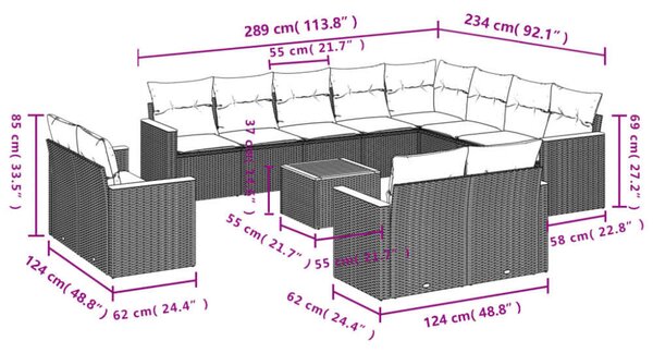 VidaXL Polyrattan Kerti Ülőgarnitúra - 13 részes - Szürke