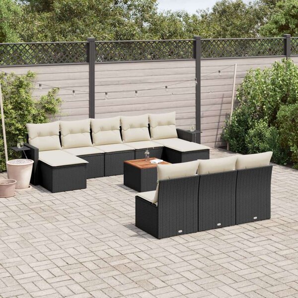 VidaXL Polyrattan Kerti Ülőgarnitúra - 11 részes - Fekete