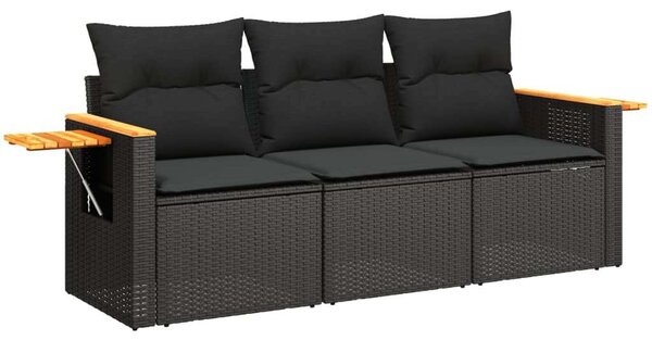 VidaXL 3 részes Kerti Ülőgarnitúra - Fekete Polyrattan