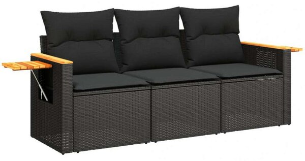 VidaXL 3 részes Kerti Ülőgarnitúra - Fekete Polyrattan