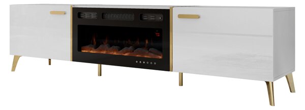 TV-állvány Comfivo Capella III, Edzett üveg, Laminált forgácslap, 50x214x38cm, Fényes fehér, Fehér, Aranysárga