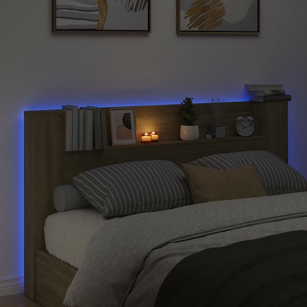 VidaXL LED-es Fejtámla Szekrény Sonoma 180 x 16,5 x 103,5 cm Faanyag