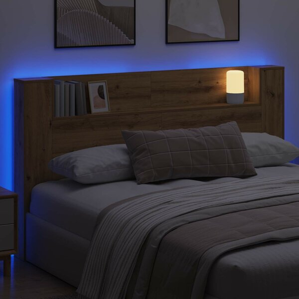 VidaXL LED-es Fejtámla Szekrény Művészi tölgy 180 x 16,5 x 103,5 cm