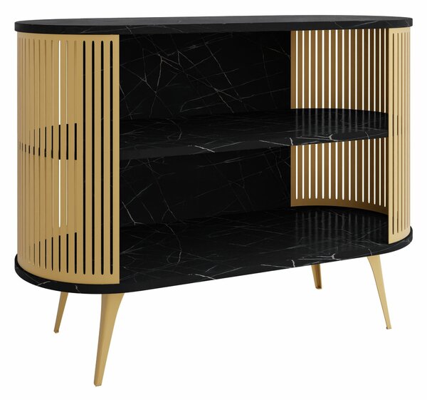 Könyvespolc Vitum II, Nyitott, Fém, Laminált forgácslap, 90x120x40cm, Fekete márvány, Aranysárga