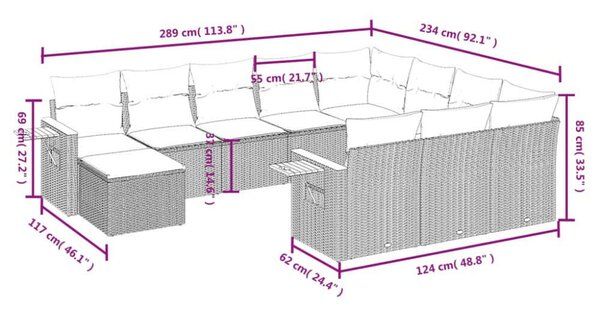 VidaXL Polyrattan Kerti Ülőgarnitúra - 11 részes - Fekete
