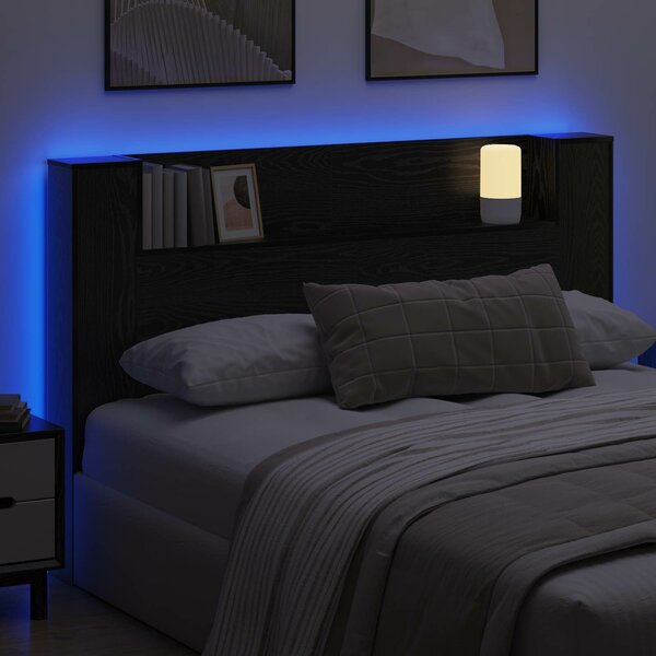 VidaXL LED-es Fejtámla Szekrény Fekete Tölgy 160 x 16,5 x 103,5 cm