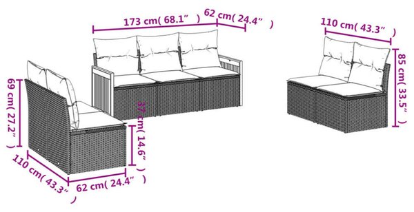 VidaXL Polyrattan Kerti Ülőgarnitúra - 7 részes - Bézs