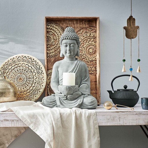 BUDDHA szobor mécsestartóval, 46 cm