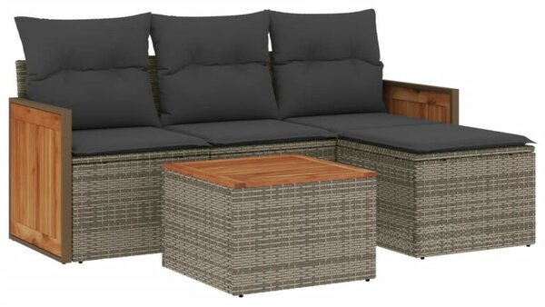 VidaXL Polyrattan Kerti Ülőgarnitúra - 5 részes - Szürke