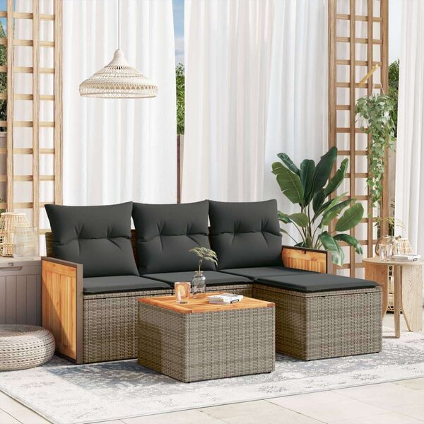 VidaXL Polyrattan Kerti Ülőgarnitúra - 5 részes - Szürke