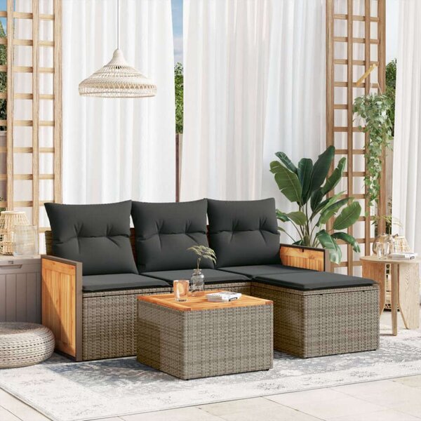 VidaXL Polyrattan Kerti Ülőgarnitúra - 5 részes - Szürke