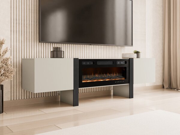 TV-állvány Vocio II, Edzett üveg, Laminált forgácslap, 58x200x41cm, Kasmír, Fekete
