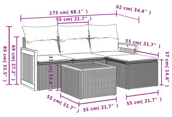 VidaXL Polyrattan Kerti Ülőgarnitúra - 5 részes - Szürke
