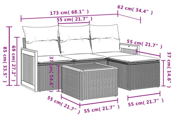 VidaXL Polyrattan Kerti Ülőgarnitúra - 5 részes - Szürke