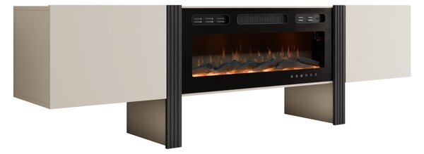 TV-állvány Vocio II, Edzett üveg, Laminált forgácslap, 58x200x41cm, Kasmír, Fekete