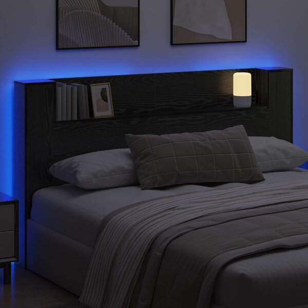 VidaXL LED-es Fejtámla Szekrény Fekete Tölgy 180 x 16,5 x 103,5 cm