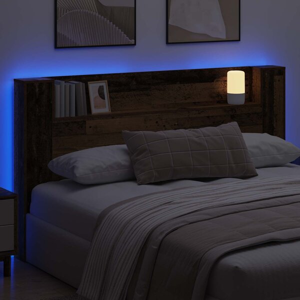 VidaXL LED-es Fejtámla Szekrény Öreg fa 180 x 16,5 x 103,5 cm Faanyag