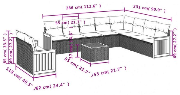 VidaXL Polyrattan Kerti Ülőgarnitúra - 11 részes - Bézs