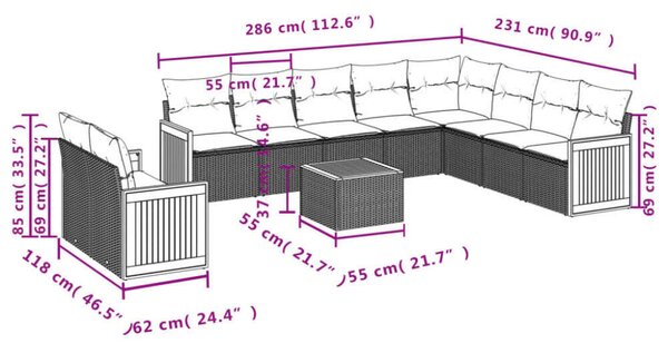 VidaXL Polyrattan Kerti Ülőgarnitúra - 11 részes - Bézs