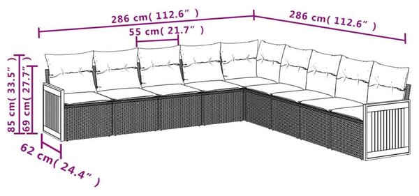 VidaXL Polyrattan Kerti Ülőgarnitúra - 9 részes - Bézs