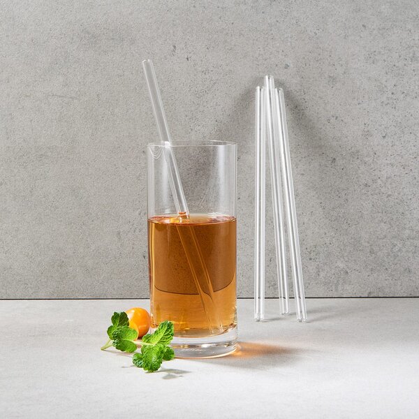 LONG DRINK üveg szívószál tisztító kefével, átlátszó