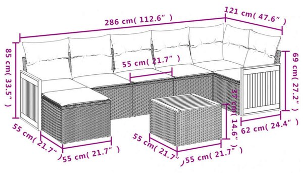 VidaXL 8 részes bézs polyrattan kerti ülőgarnitúra párnával