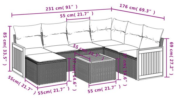 VidaXL 8 részes bézs polyrattan kerti ülőgarnitúra párnával