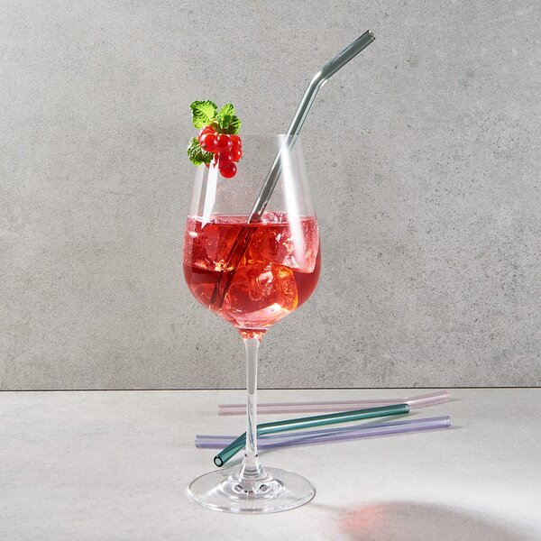 LONG DRINK üveg szívószál tisztító kefével, többszínű 5 db / szett