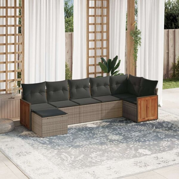 VidaXL Polyrattan Kerti Ülőgarnitúra - 7 részes - Szürke