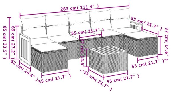 VidaXL Polyrattan Kerti Ülőgarnitúra - 8 részes - Fekete